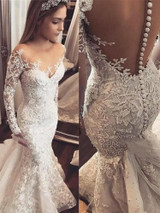 onlybridals Sexy Mermaid Wedding Dress Long Sleeves White Ivory Lace Applique Wedding Gowns Open Back Bride Wedding Dress