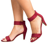 Women Flock Square Heel Sandals Leopard High Heels Buckle Strap Female Ladies Woman Sandal Shoes Girls