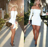women party dresses slash neck sexy strapless dress miniskirt tight zipper cap sleeve bodycon dress