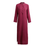 Women Sexy Casual Shirt Dress Long Sleeve Deep V Neck Split Solid Long Maxi Dress Women Sexy Casual Shirt Dress Long Sleeve Deep V Neck Split Solid Long Maxi Dress