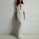 Women Sexy Casual Shirt Dress Long Sleeve Deep V Neck Split Solid Long Maxi Dress Women Sexy Casual Shirt Dress Long Sleeve Deep V Neck Split Solid Long Maxi Dress