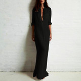 Women Sexy Casual Shirt Dress Long Sleeve Deep V Neck Split Solid Long Maxi Dress Women Sexy Casual Shirt Dress Long Sleeve Deep V Neck Split Solid Long Maxi Dress