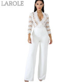 White Long Sleeve Women Jumpsuits Sexy Hollow Out Bodysuit Overalls Female Elegant Party Bodycon Jumpsuit Rompers Femme