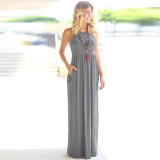 Dress Womens Summer Dress Sexy Woman Polyester Casual Dress Solid Long Boho Dress Lady Beach Summer Sundrss
