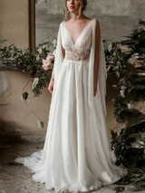 onlybridals Beach Wedding Dress Cap Sleeve A-Line Chiffon Lace Bride Dress Wedding Gown