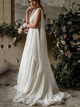 onlybridals Beach Wedding Dress Cap Sleeve A-Line Chiffon Lace Bride Dress Wedding Gown