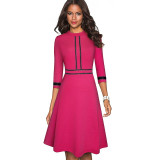 Nice-forever Vintage Elegant Patchwork Round neck Pinup  Business Party Flare A-Line Retro Women Dress A135
