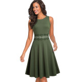Nice-forever Vintage Elegant Embroidery Floral Lace Patchwork  A-Line Pinup Women Party Flare Swing Dress A079