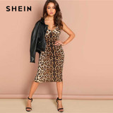 SHEIN Multicolor Sexy Party Backless Leopard Print Cami Sleeveless Pencil Skinny  Night Out Women Dress