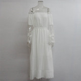 Women’s Off Shoulder Maxi Dress Bell Sleeve Lace Patchwork High Waist Cocktail Party Wedding Bridesmaid Dress