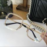 High Quality Square Rimless Chain Sunglasses