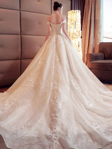 onlybridals  Wedding Dress With Royal Train Sexy Boat Neck Wedding Gowns Lace Long Train Wedding Dress