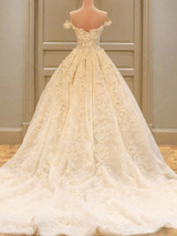 onlybridals  Wedding Dress With Royal Train Sexy Boat Neck Wedding Gowns Lace Long Train Wedding Dress