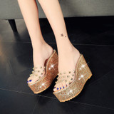 Women Sandals Rivets Transparent Peep Toe High Heels Sandals