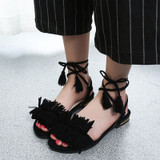 Flat Ankle Strap Gladiator Sandals Women Flats Summer Tassel Shoes