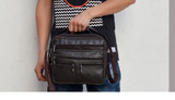Coffee Men Genuine Leather Shoulder Bag Male Cowhide Leather Handbags