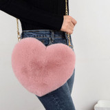 Fashion Women's Heart Shaped Faux Fur Crossbody Wallet Purse Chain Shoulder Bag