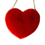 Fashion Women's Heart Shaped Faux Fur Crossbody Wallet Purse Chain Shoulder Bag