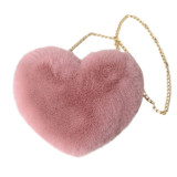 Fashion Women's Heart Shaped Faux Fur Crossbody Wallet Purse Chain Shoulder Bag