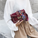 Vintage Velvet Rivets Shoulder Bag Women Messenger Bag Ladies Pu Leather Flap Bag