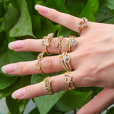 New Butterfly Sweet Heart Flower Cubic Zirconia Adjustable Rings