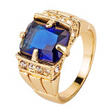 Vintage Royal Family Natural Crystal Blue Crystal Ring Gold Color Men's Wedding Ring