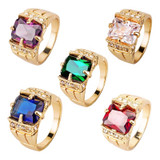 Vintage Noble Royal Natural Crystal Ring Jewelry Five-color Crystal Ring Gold Men's Wedding