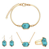 Jewelry Set Hexagon Necklace Bracelet Earrings Ring Resin