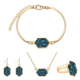 Jewelry Set Hexagon Necklace Bracelet Earrings Ring Resin