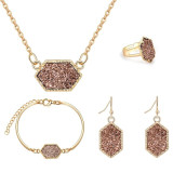 Jewelry Set Hexagon Necklace Bracelet Earrings Ring Resin