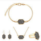 Jewelry Set Hexagon Necklace Bracelet Earrings Ring Resin