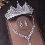 Luxury Silver Color Crystal Bridal Jewelry Set Wedding Cubic Zircon Crown Luxury Silver Color Crystal Bridal Jewelry Set Wedding Cubic Zircon Crown