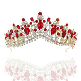 Gold Red Green Blue Crystal Bridal Jewelry Sets Necklace Earrings Tiaras