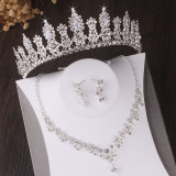 Floral Crystal Bridal Jewelry Sets Rhinestone Tiara Crown Necklace Earrings Set