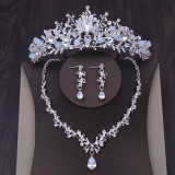 Heart Wedding Jewelry Sets Rhinestone Crown Tiara Choker Necklace Earrings