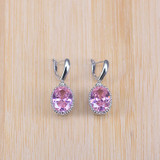 Princess Pink Crystal Silver Color Jewelry Sets For Women Party Wedding