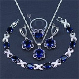 Princess Pink Crystal Silver Color Jewelry Sets For Women Party Wedding
