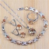 Princess Pink Crystal Silver Color Jewelry Sets For Women Party Wedding