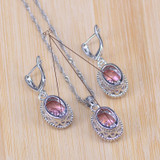 Princess Pink Crystal Silver Color Jewelry Sets For Women Party Wedding