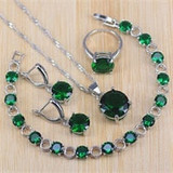 Princess Pink Crystal Silver Color Jewelry Sets For Women Party Wedding