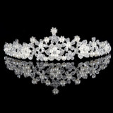 Fashion Silver Plated Flower Crystal Pearl Bridal Choker Necklace Earrings