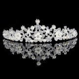 Fashion Silver Plated Flower Crystal Pearl Bridal Choker Necklace Earrings