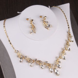 Baroque Vintage Gold Crystal Leaf Bridal Jewelry Sets Rhinestone Crown