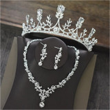 Wedding Pearl Crown Tiara Flower Rhinestone Crystal Neckalce and Earrings
