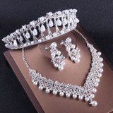 Luxury Crystal Pearl Costume Jewelry Sets Rhinestone Choker