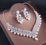 Luxury Crystal Pearl Costume Jewelry Sets Rhinestone Choker