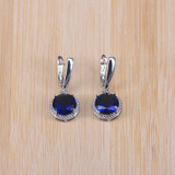 Bridal  Silver Color Jewelry Sets Blue Zirconia Stone Earrings