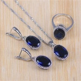 Bridal  Silver Color Jewelry Sets Blue Zirconia Stone Earrings