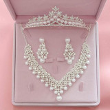 Jewelry Set Bride Crystal Rhinestone Tiaras Crown Earrings Necklace Sets