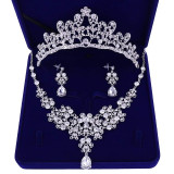 Jewelry Set Bride Crystal Rhinestone Tiaras Crown Earrings Necklace Sets